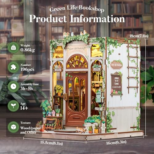 Book Nook Kit Miniature House Green Life's Bookshop