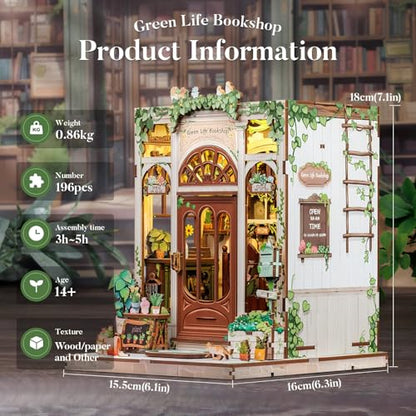Book Nook Kit Miniature House Green Life's Bookshop