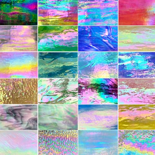 24 Sheets Iridescent Stained Glass Sheets Variety Pack (24 Count)