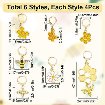 1 Box 12Pcs Bee Charms Knitting Stitch Markers Cute Removable Clip on Bracelets Charm Daisy Flowers Charms Lobster Claw Clasps Crochet Stitch Markers for DIY Knitting and Crocheting Sewing