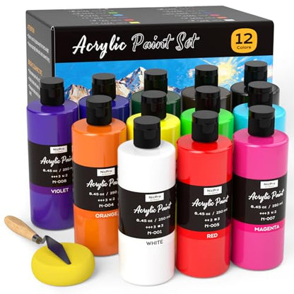 12 Colors Large Bulk Acrylic Paint Set for Artist (101.4 Fl Oz)