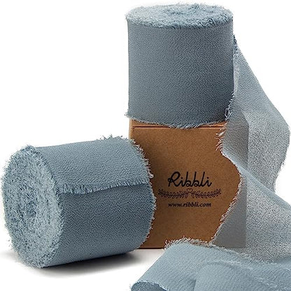 Slate Blue Chiffon Ribbon 2 Inch x 20 Yard Handmade Fringe Chiffon Silk Ribbon for Gifts Wrapping (60 Foot)