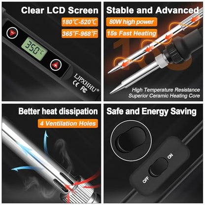 80W LCD Soldering Iron Kit Adjustable Temp 180