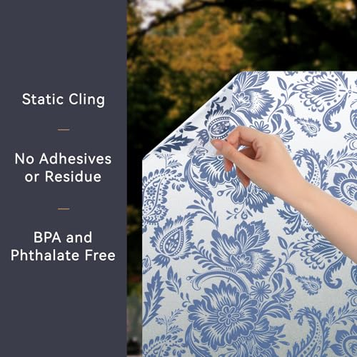 Blue Bohemian Decorative Privacy Window Film Patterns 17.7in X 78.7in
