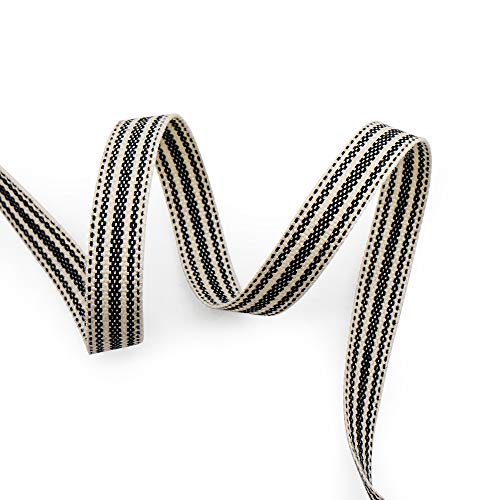 Ivory Cotton Black Stripes Ribbon 3 (30 Foot)