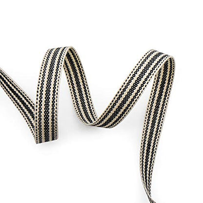 Ivory Cotton Black Stripes Ribbon 3 (30 Foot)