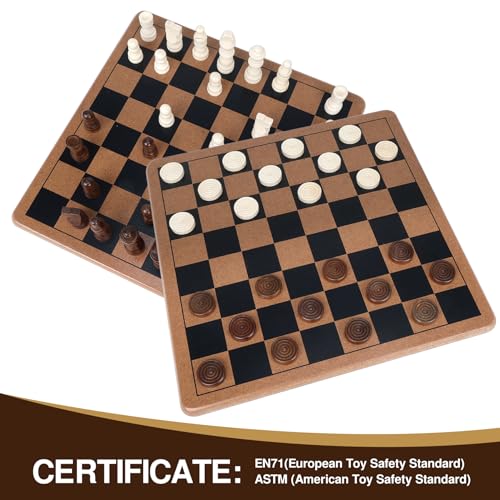 Wooden 2-in-1 Chess and Checker Board Game Set, Classic Game for Kids and Adults, 11 inches Chess Board Set, Perfect for Travel and Family Fun