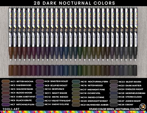 28 Dark Nocturnal Colors Acrylic Paint Pens Studio Color Series Markers Set 0.7mm Extra Fine Tip (28 Count)