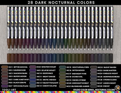 28 Dark Nocturnal Colors Acrylic Paint Pens Studio Color Series Markers Set 0.7mm Extra Fine Tip (28 Count)