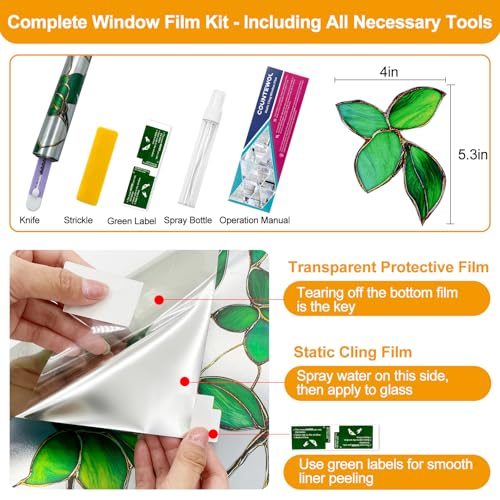 Privacy Window Film Upgraded 24H Day & Night Privacy Heat Insulation Static Cling Decorative Glass Film
