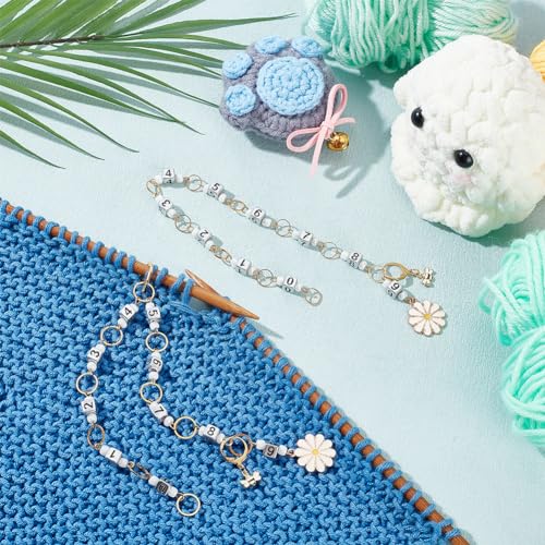 2 Pcs Flower and Bee Knitting Row Counter Chains