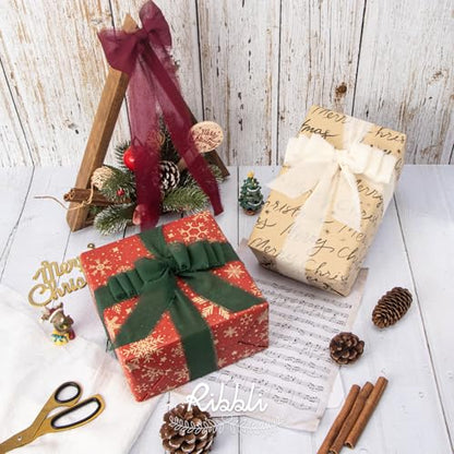 Red Cream Green Christmas Ribbon 1.5 Inch x 3 Rolls Total 30 Yards Handmade Fringe Chiffon Silk Ribbon for Gift Wrapping DIY Crafts Home Decor (3 Count)