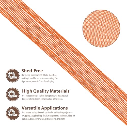 1 Inch Wide Orange Wired Burlap Ribbon for Crafts (30 Foot)