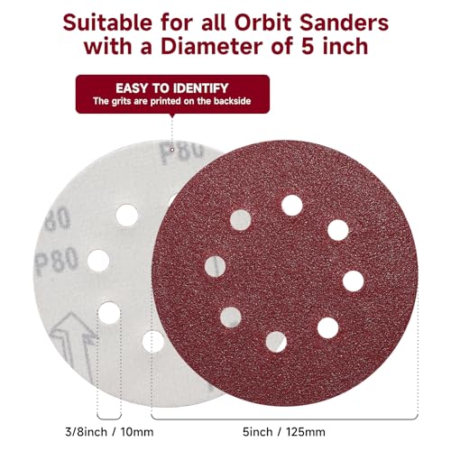 100PCS 5 Inch Sanding Discs 240 Grit Sandpaper for Orbital Sander (100 Count)
