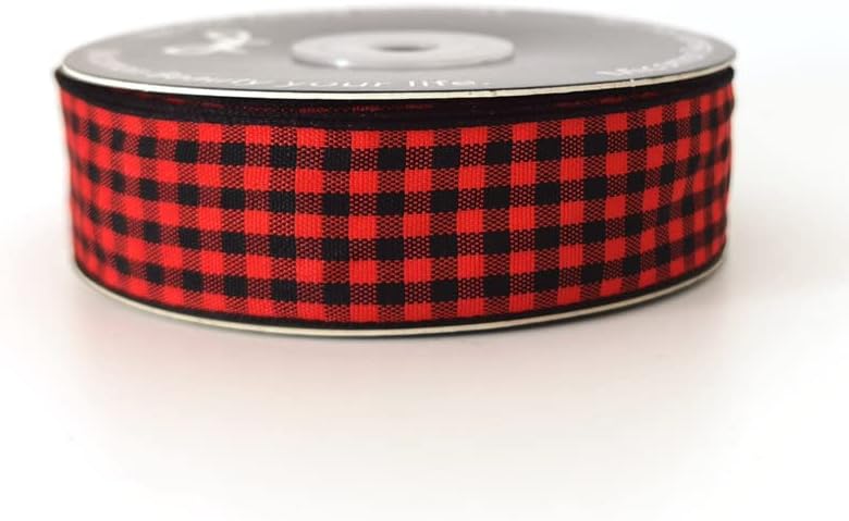 Red and Black Gingham Plaid Checked Ribbon 25 Yards Each Roll 100% Polyester (1",BlackRed) - Crafty Corner