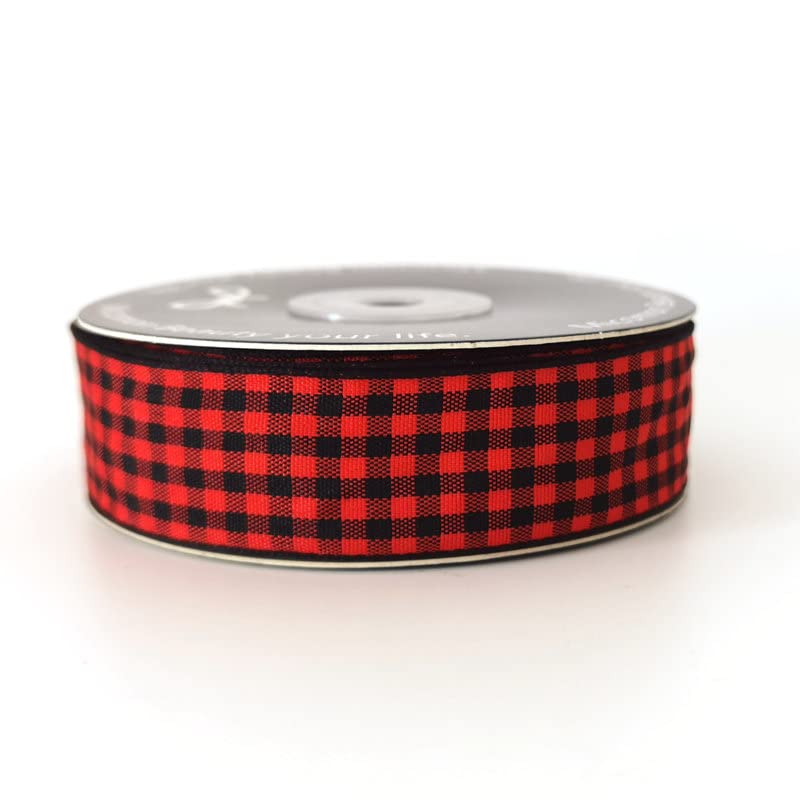Red and Black Gingham Plaid Checked Ribbon 25 Yards Each Roll 100% Polyester