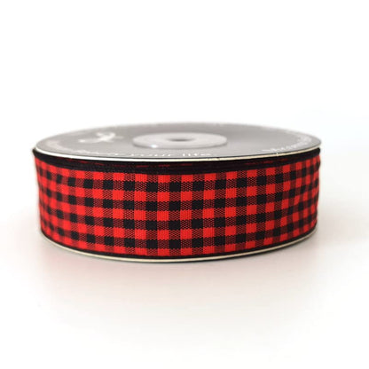 Red and Black Gingham Plaid Checked Ribbon 25 Yards Each Roll 100% Polyester