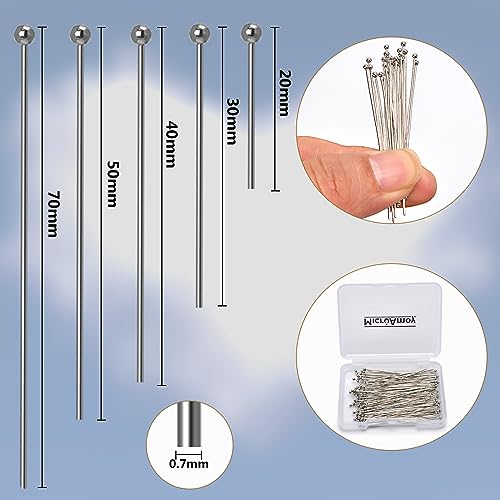 260pcs Silver Filled Ball Head Pins Non Tarnish Craft Earring Bracelet Jewelry Making Accessories Supplies (260 Count)