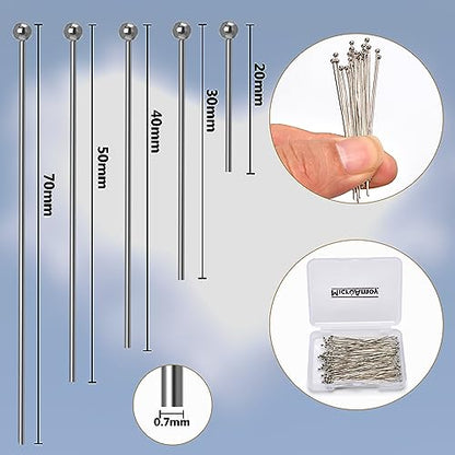 260pcs Silver Filled Ball Head Pins Non Tarnish Craft Earring Bracelet Jewelry Making Accessories Supplies (260 Count)