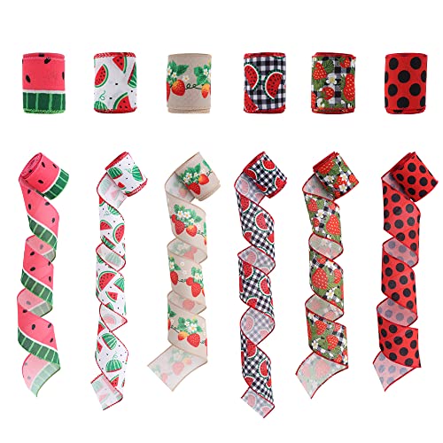 6 Rolls Summer Fruit Wired Edge Ribbon (90 Foot)