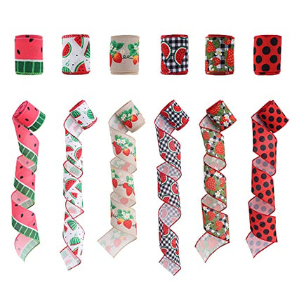 6 Rolls Summer Fruit Wired Edge Ribbon (90 Foot)