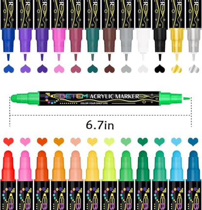 24 Colors Dual Tip Acrylic Paint Markers (24 Count)
