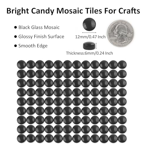 150g Glossy Black Round Glass Mosaic Tiles for Crafts Bulk (5.29 Ounce)