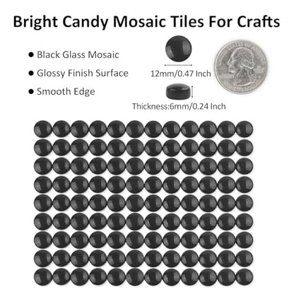 150g Glossy Black Round Glass Mosaic Tiles for Crafts Bulk (5.29 Ounce)