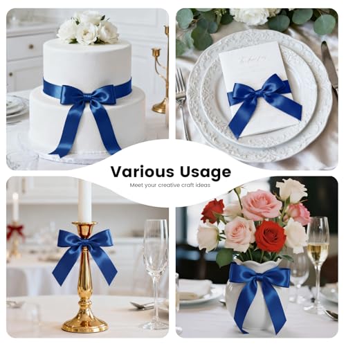 1-1/2 Inch 100 Yards Satin Ribbon Dark Blue, Solid Color Fabric Ribbon for Gift Wrapping, Wedding, Polyester Gift Ribbon for Birthday Party Decoration, Craft, Hair, Floral, Sewing (300 Foot)
