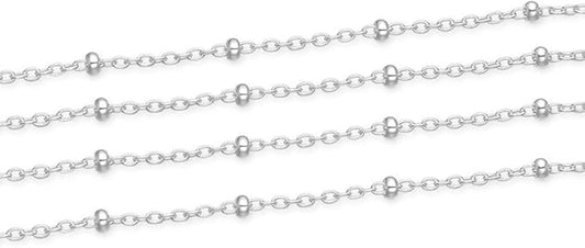 Adabele 5 Feet Authentic 925 Sterling Silver Unfinished 1.9mm Bead Station Cable Chain Link Thin Small Bulk Hypoallergenic Nickel Free for DIY Craft Jewelry Making SSK-J1