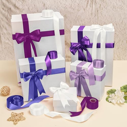 1-1/2 Inch Single-Faced Purple Satin Ribbons for Crafts Gift Wrapping Wedding | 6 Rolls Assorted Ribbons for Flower Bouquet Invitations Bridal Shower Hair Bows Garland Party Decor