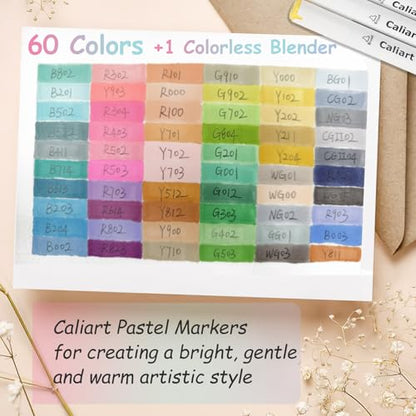 Alcohol Markers 61 Colors Pastel Chisel & Brush Tip Art Markers (61 Count)