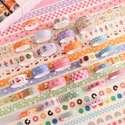 32 Rolls Colorful Cute Floral Writable Washi Tape Set (32 Count)