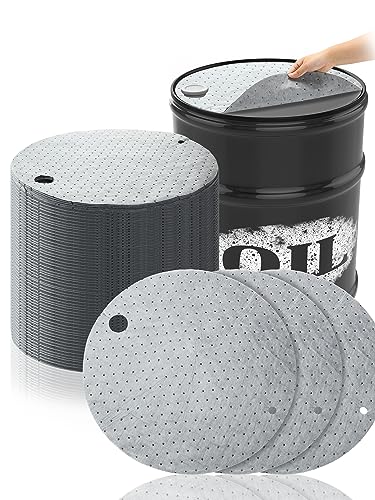 25 Pcs Drum Top Oil Absorbent Pads for 30 Gallon Drums Barrel Absorbent Pads Mat 17.7" Diameter Lid Oil Mat with Bungs 0.75" and 2" Diameter (25 Count)
