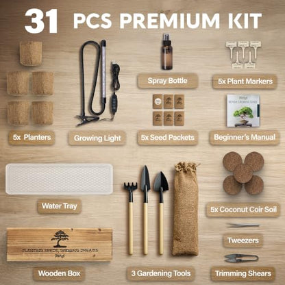 Bonsai Tree Kit Deluxe + Growing Light
