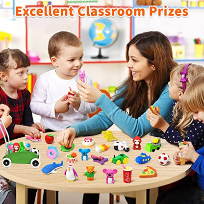 90Pcs Mini Animal Erasers Bulk Desk Pets Classroom Prizes 3D Puzzle Random (90 Count)