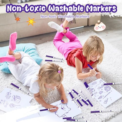 18 Pcs Line Washable Markers Purple Fine Tip Markers for Kid (18 Count)