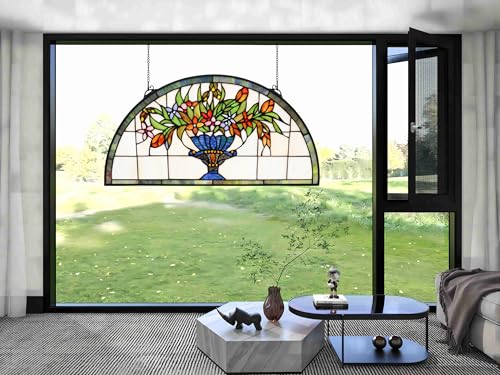 24 inch Flower Stained Glass Window Hanging Half Round Shade