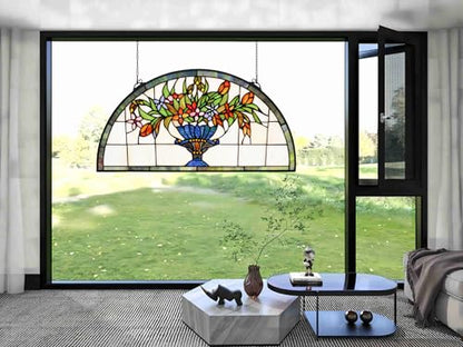 24 inch Flower Stained Glass Window Hanging Half Round Shade
