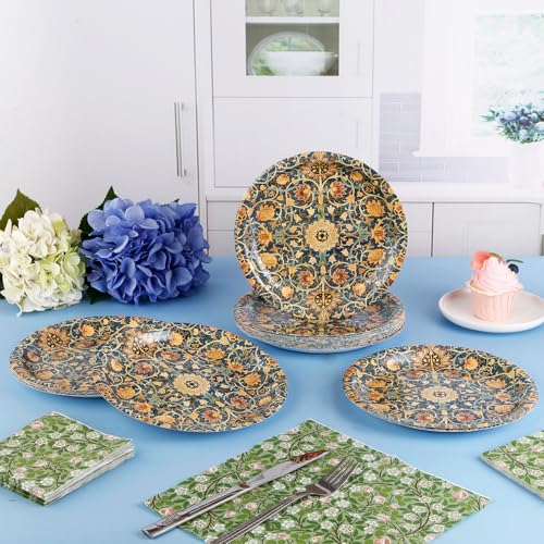 40Pcs William Morris Paper Plates Vintage Floral Decorations (40 Count)