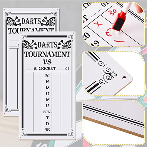 2 Pieces Dart Scoreboard Dry Erase Scoreboard Dart Score Keeper Dart Accessories with 4 Dry Erase Markers for Cricket and 01 Dart Games