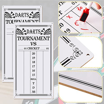 2 Pieces Dart Scoreboard Dry Erase Scoreboard Dart Score Keeper Dart Accessories with 4 Dry Erase Markers for Cricket and 01 Dart Games