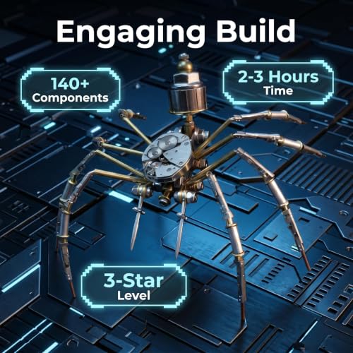 Steampunk 3D Metal Puzzle Spider 140+ Pcs Mechanical DIY Assembly Model Kit Desktop Display for Men Family and Friends (140 Count)
