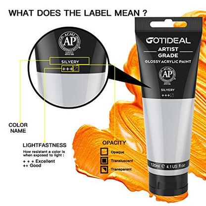 Metallic Acrylic Paint Silver Tubes (4.1 Fl Oz)
