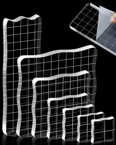7 Pieces FIVEIZERO Acrylic Stamp Block with Grid Lines (7 Count)