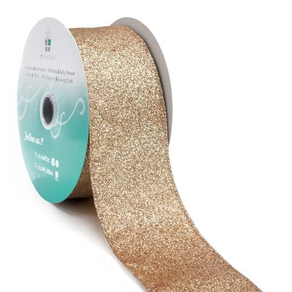 Glitter Wired Ribbon 2.5" x 20 Yards Gold (60 Foot)