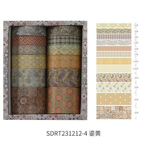 12 Rolls Exotic Charm Washi Tape Set Floral Arts Adhesive Tapes Geometric Garden Decorative Masking Tape Sets for Craft (12 Count)