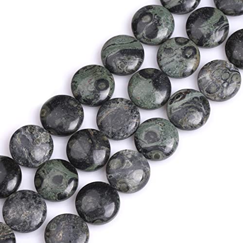 GEM Inside Natural 20mm Coin Dark Kambaba Jasper Gemstone Loose Beads Energy Stone Handmade Beads for Jewelry Making Jewelry Beading Supplies for Women