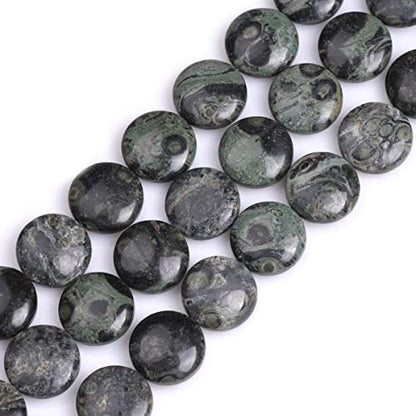 GEM Inside Natural 20mm Coin Dark Kambaba Jasper Gemstone Loose Beads Energy Stone Handmade Beads for Jewelry Making Jewelry Beading Supplies for Women