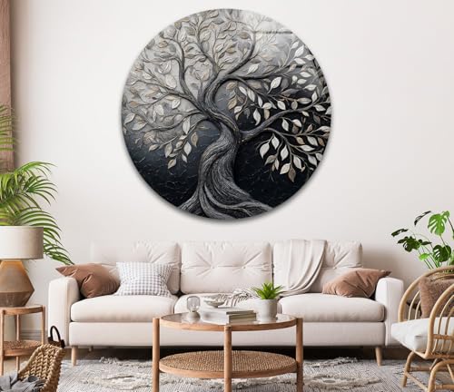 20''(50cm) Diameter Twilight Tree of Life Round Glass Wall Art Tempered Glass Printing Wall Decor Large Wall Art Wall Hangings